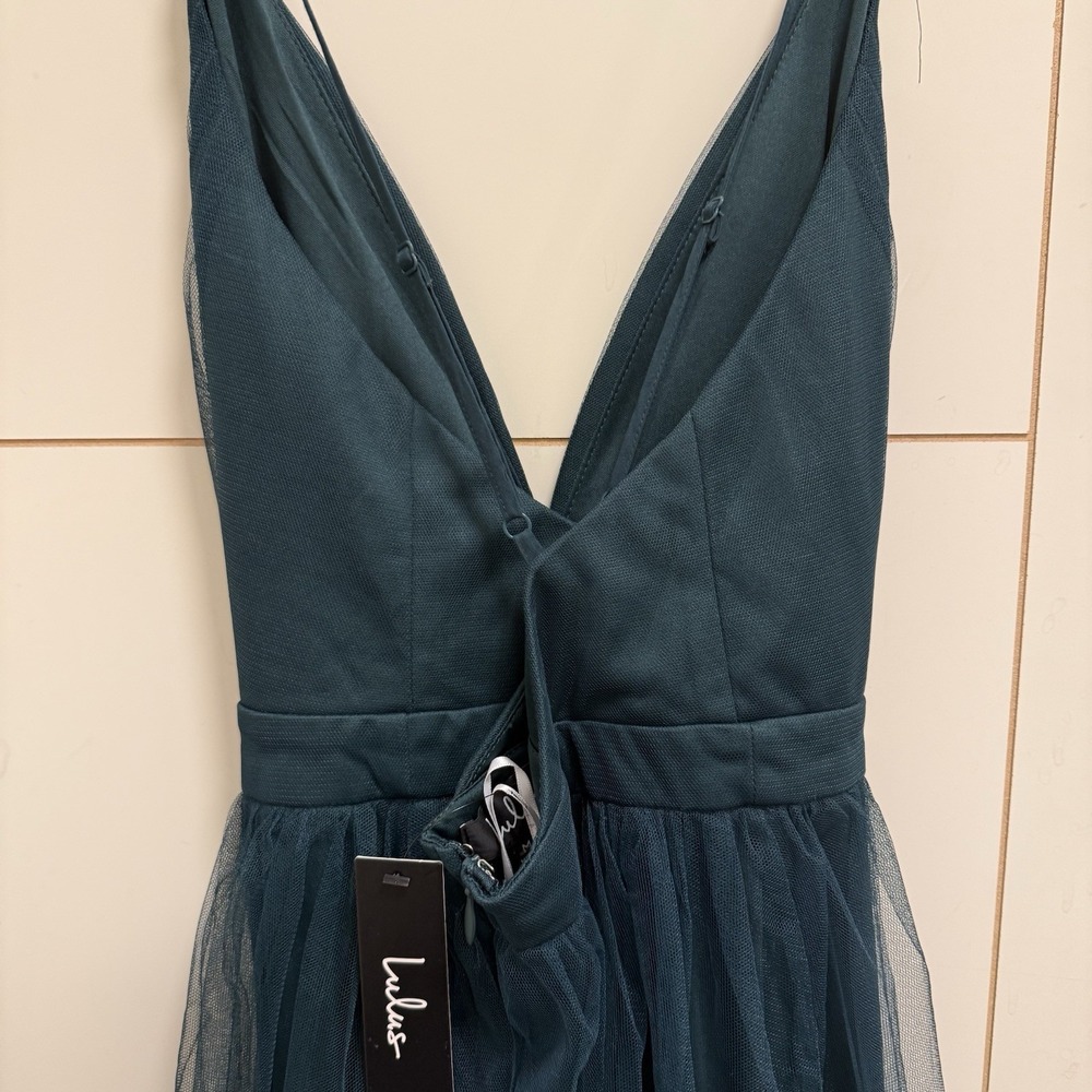 Lulus Rare Beauty Hunter Green Tulle Backless Maxi Dress M - Picture 7 of 9